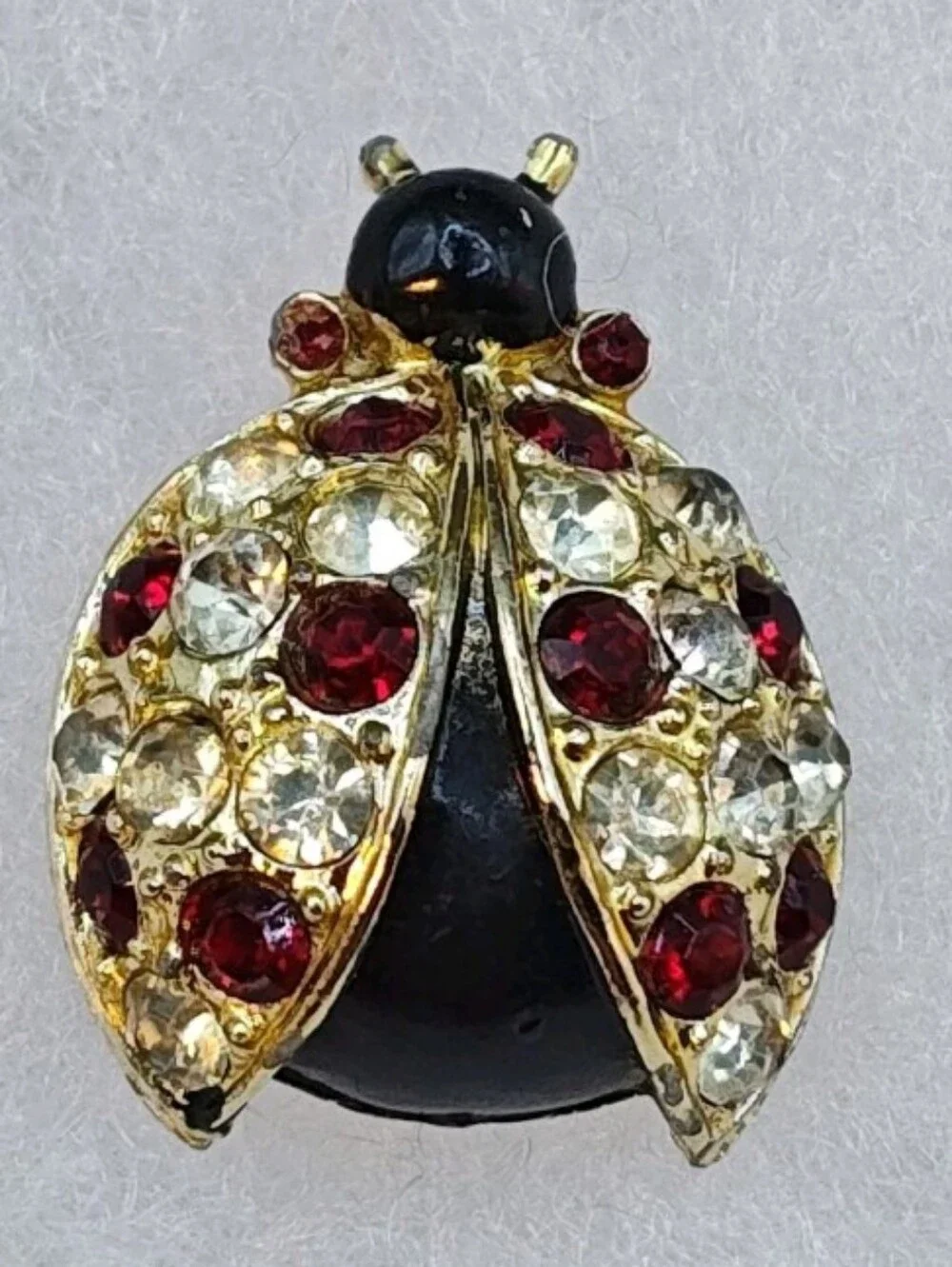 Vintage 3 Bug Incect Brooches Rhinestones Garden Ladybug Lapel Pins Gold Tone